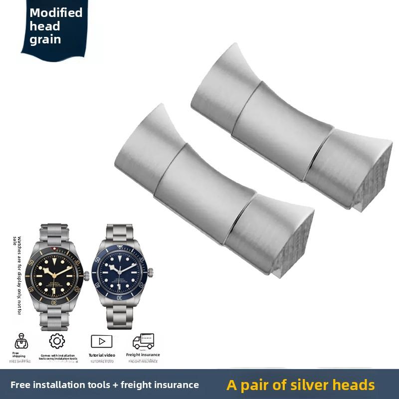 

For Tudor Biwan Bay Black Gold series 1958M79030N M79030B 39mm Watchband modified head grain fluororubber watch strap 20mm