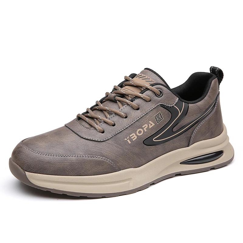 

Fashion High Quality Brand Men s Genuine Leather Casual Shoes Thick Soled Wear-resistant Hiking Shoes Trendy Gray Sports Shoes for Men’s 38 коричневый