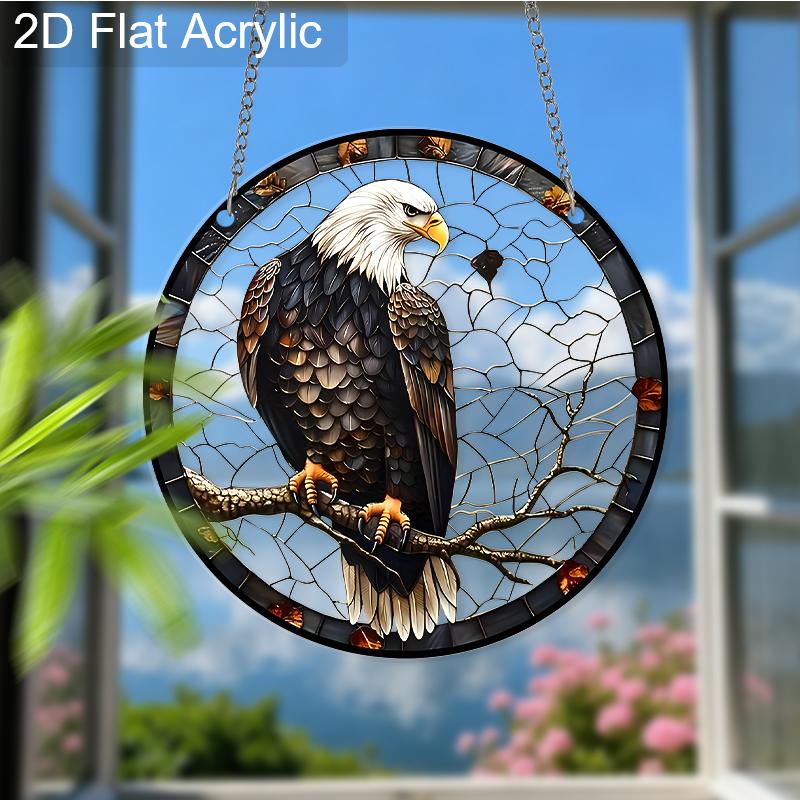 Acrylic Bald Eagle on Branch Suncatcher, Stained Glass Effect Window Hanging Ornament for Bird & Wildlife Lover Gifts