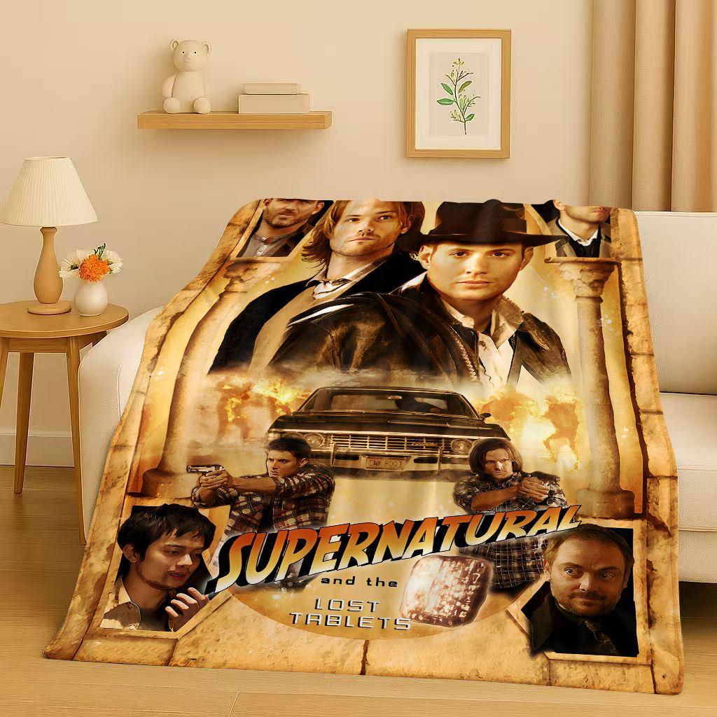 3D Supernatural Sam Dean Winchester TV Flannel Blanket,Ultra Soft Warm Plush Throw for Home Bedroom Bed Sofa Cover Travel Gift