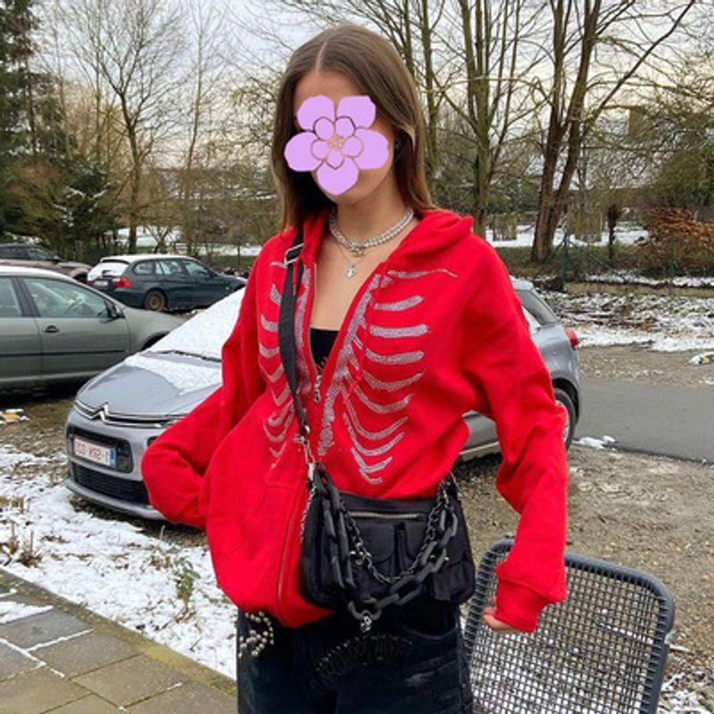 

Back Letter Print Contrast Color Loose Slimming Hooded Long-Sleeved Sweater Women s Wear Loose Sweater Red 2 Outwear S