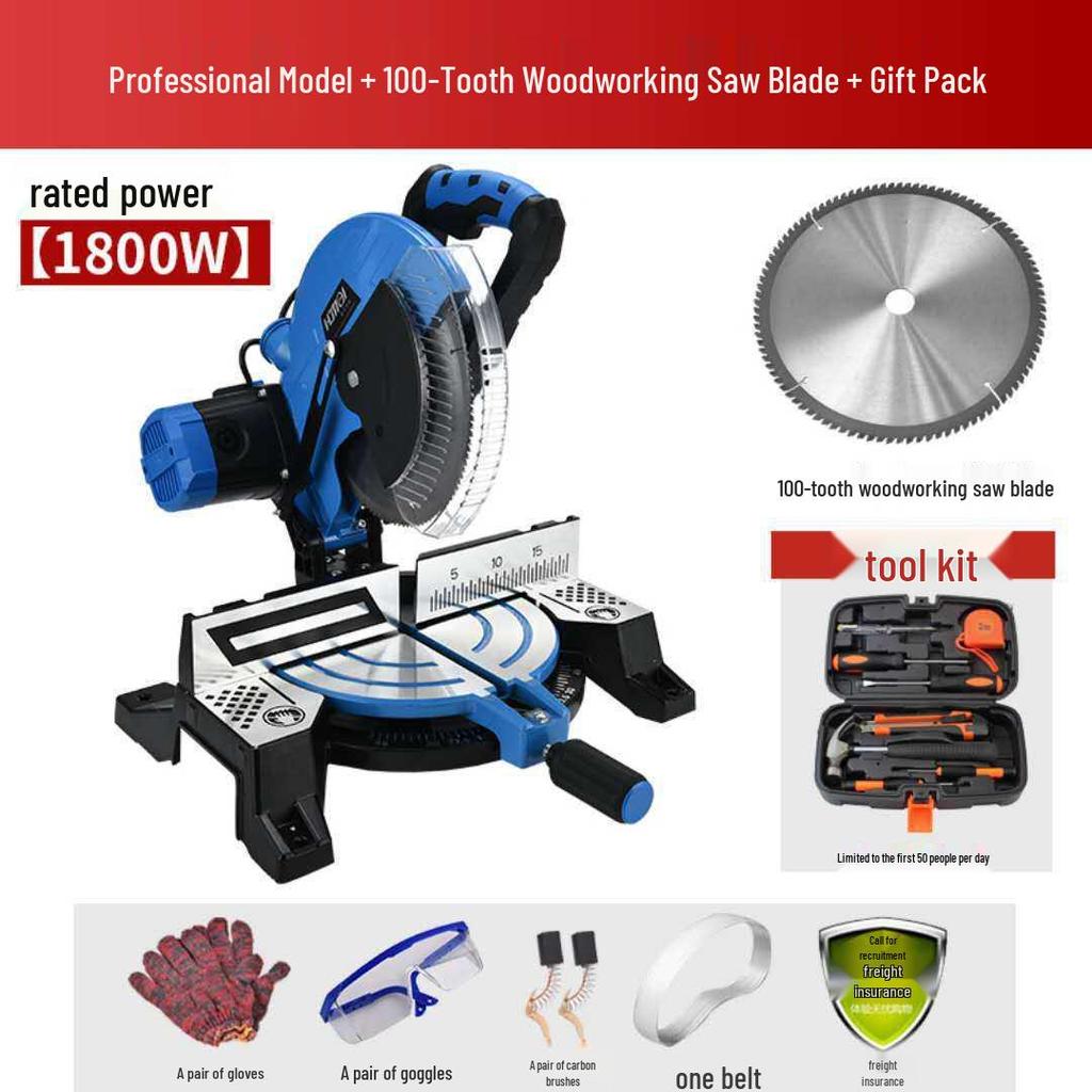 10-12 inch High-Density Aluminum Alloy Miter Saw, 45-Degree Multi-functional Cutting for Wood and Aluminum Materials.