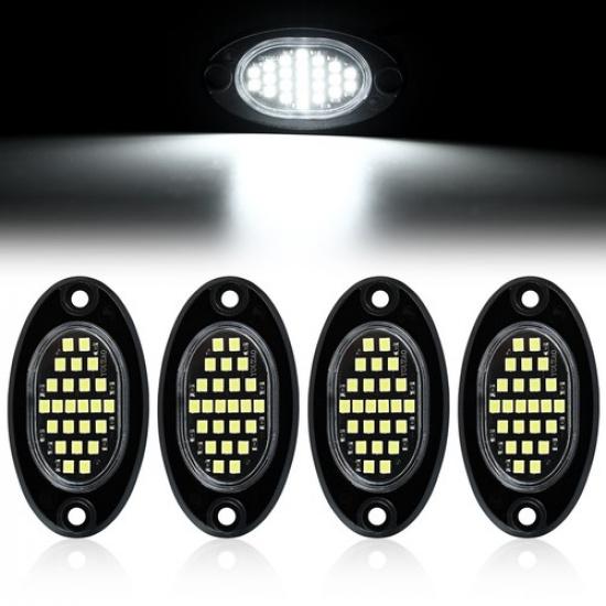 4 x Светодиодные фонари-камни чисто-белые, лампа для свечения днища, для внедорожника, пикапа