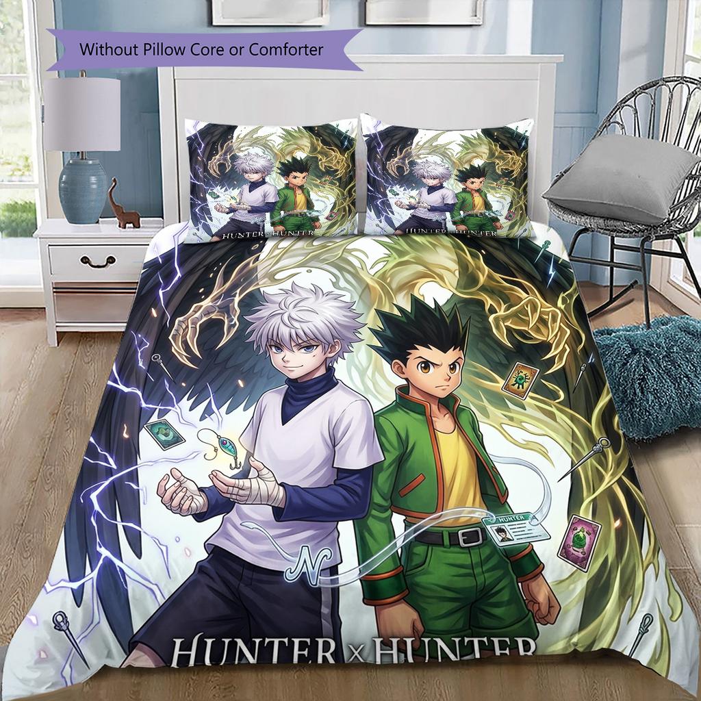 Hunter X Hunter Pattern Bedding Quilt Set Quilt Cover Pillowcase Home Birthday Gift(1 * Duvet Cover + 2 * Pillowcase, Without Core)
