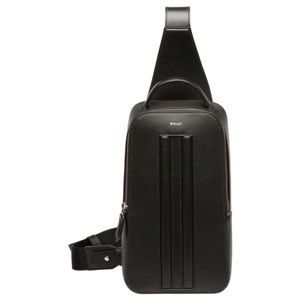 Bally Mythos Palladium Tone Metal Accessories Recycled Cowhide Chest Bag Crossbody Shoulder Bag Men Bags Black 6308467