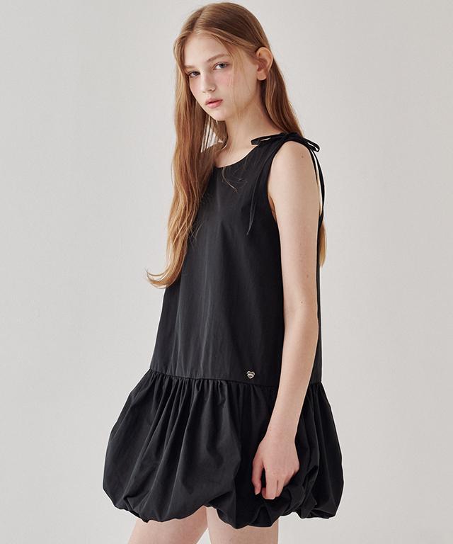 Ronron Shoulder String Pumpkin Mini Dress Black