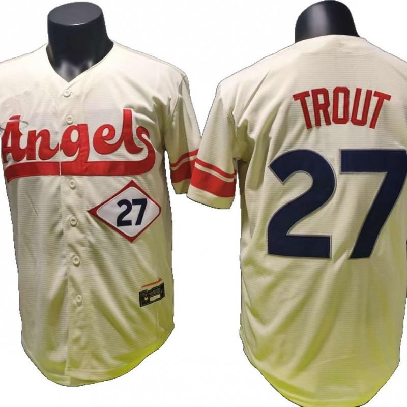 Los Angeles Angels MLB Baseball Jersey Shirt Mike Trout 27 Embroidered White Unisex Fan Apparel