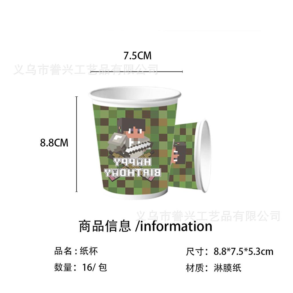 Minecraft Theme Party Cutlery Paper Plates Tissue Supplies Cartoon Pixel Birthday Disposable Party