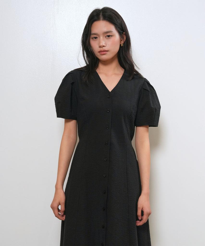 General Idea V-Neck Puff Long Dress [Black] / Wbe2L15510