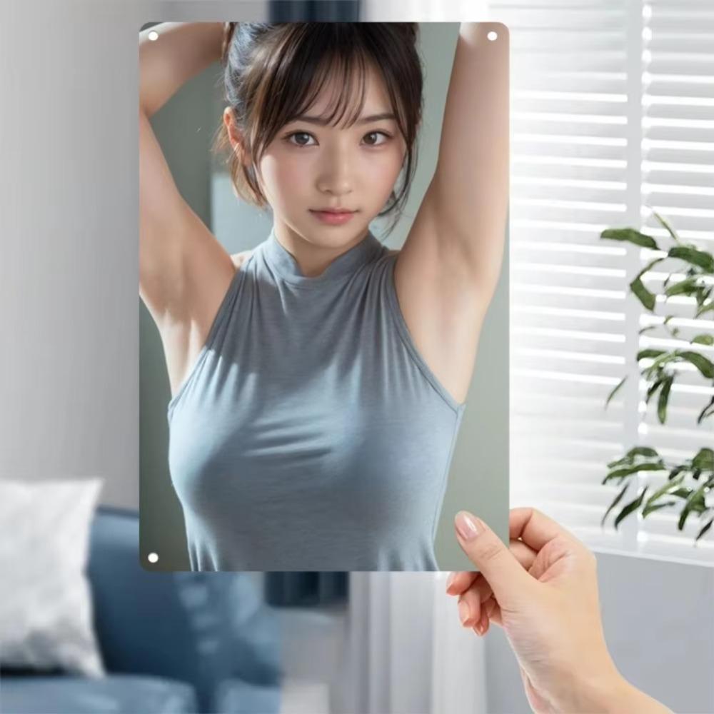 Metal Wall Art Portrait Light Blue Woman Figure Aluminum Plaque Home Bar Office Decor Gift