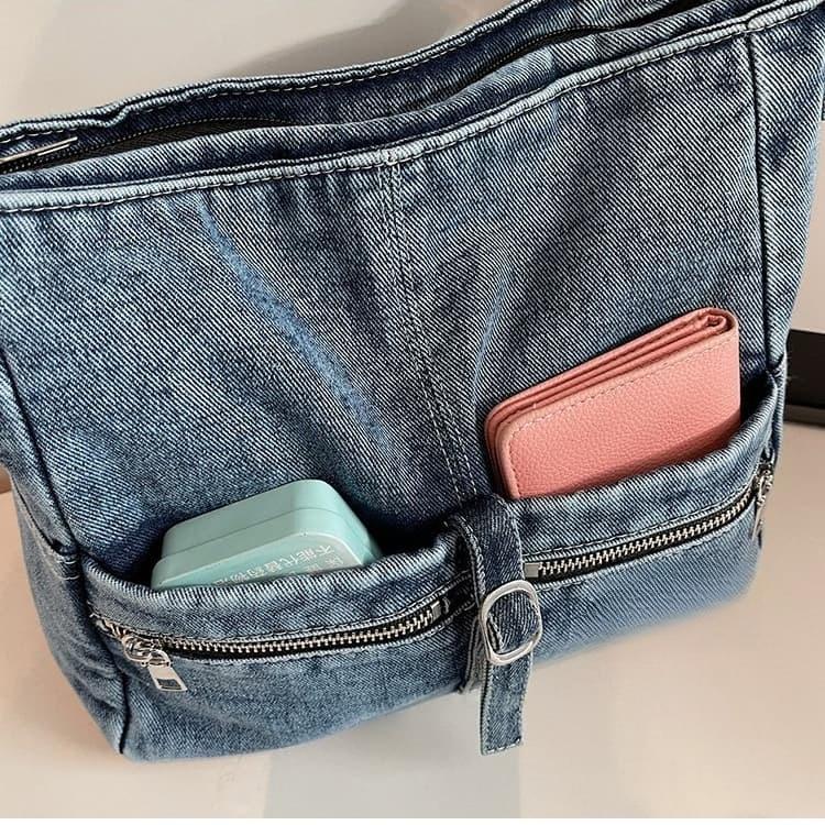 Vintage gewaschene Denim-Tasche mit großem Fassungsvermögen