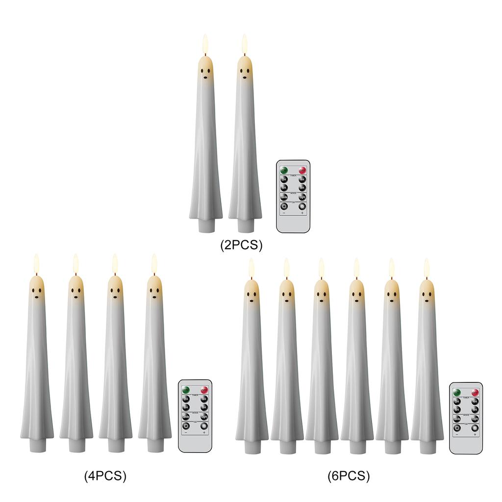 2/4/6 Pack Ghost Taper Candles Battery Operated Flameless Taper Candles White Spooky Candles Halloween Dinner Decoration Indoor