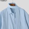 INCERUN Oversized Men Tie Up Neck Short Sleeve Solid Color Casual High Low Shirts