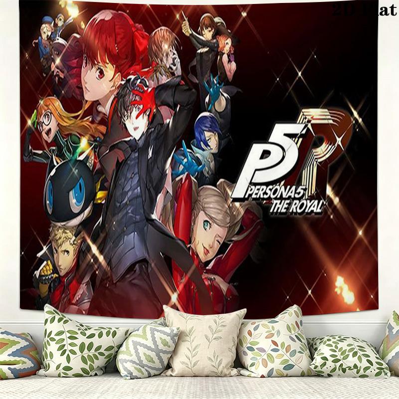 Persona 5 Wall Tapestry Aesthetic Wall Hanging Printed Fabric Blanket Decorative Tapestries for Bedroom Living Room Home Decor