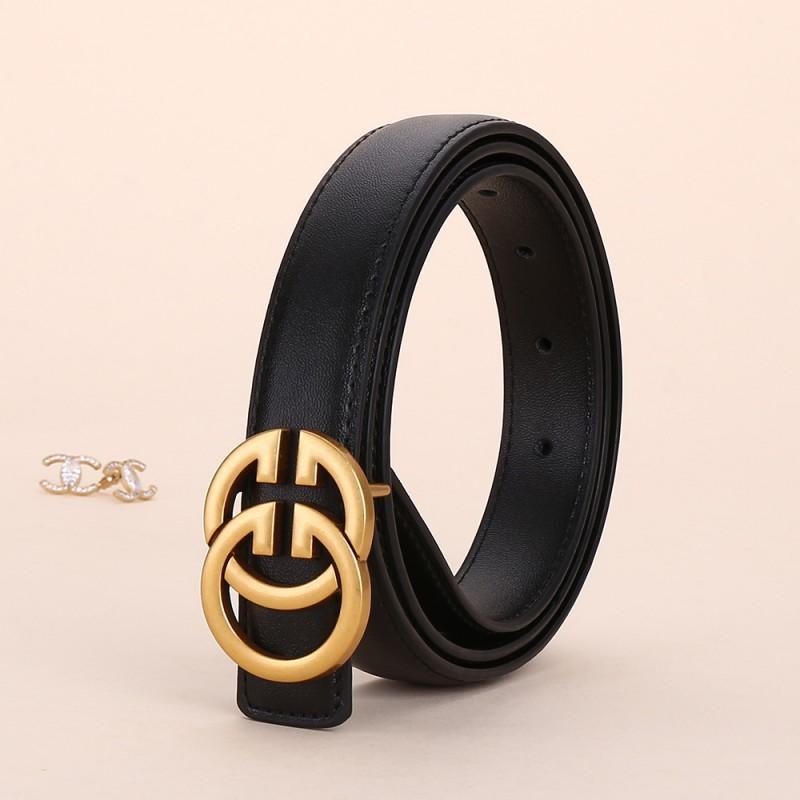 Womens Genuine Leather Belt With Alloy Buckle Slim 2.4cm Width Classic Black Brown Beige Office Casual Chic Style