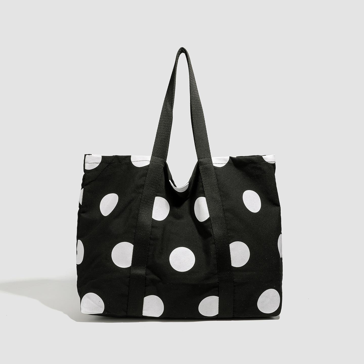 

Summer new polka dot large canvas bag black and white simple shoulder bag large capacity casual