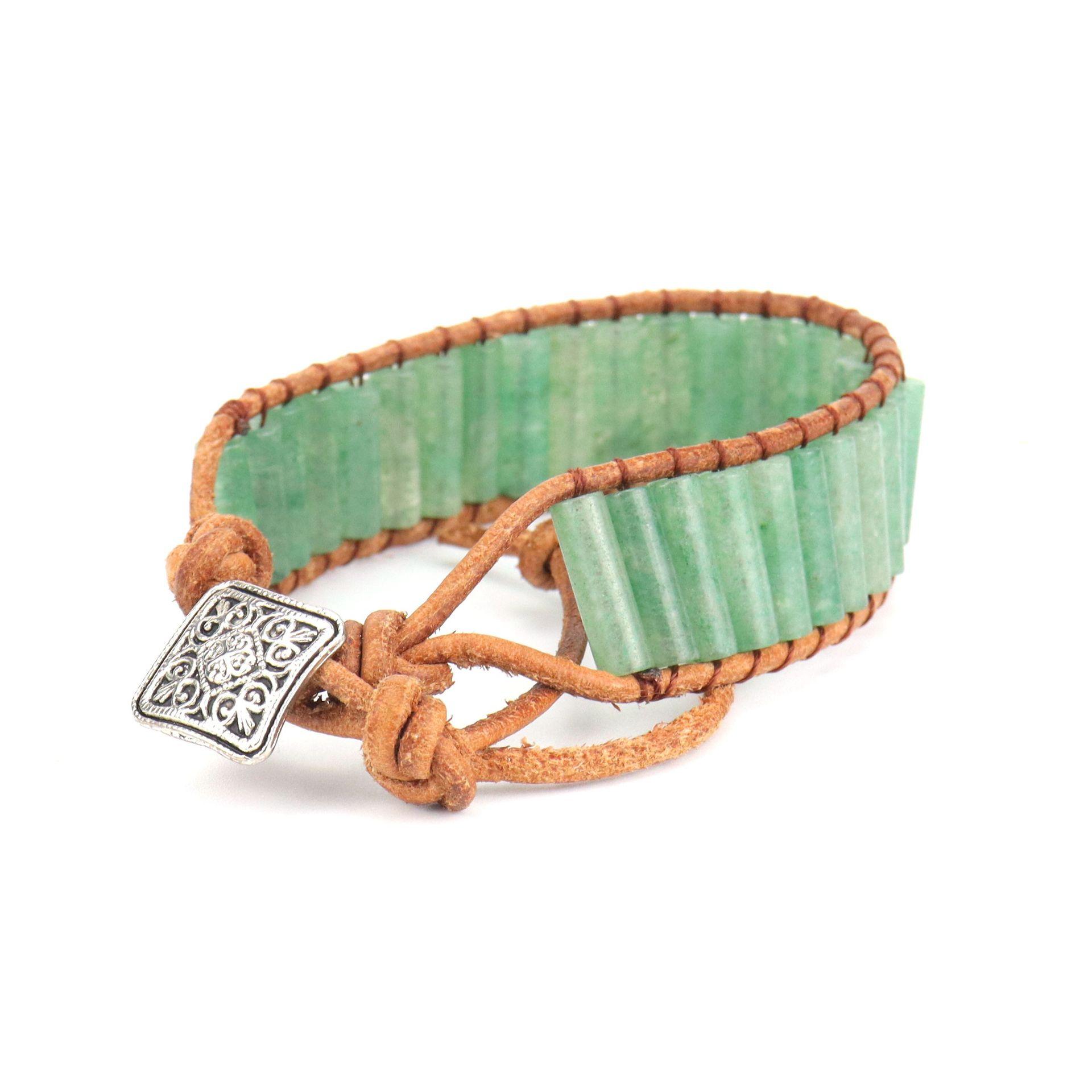 

Handwoven Single-Layer Leather Colored Emperor Stone Bracelet, Creative Ethnic Style Simple Bracelet B02