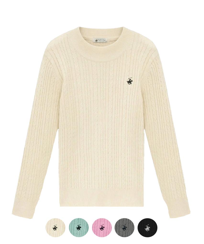BHPOLOCLUB Women'S Cable Round Neck Slim Fit Knit 5 Colors Tk321 (Type B)