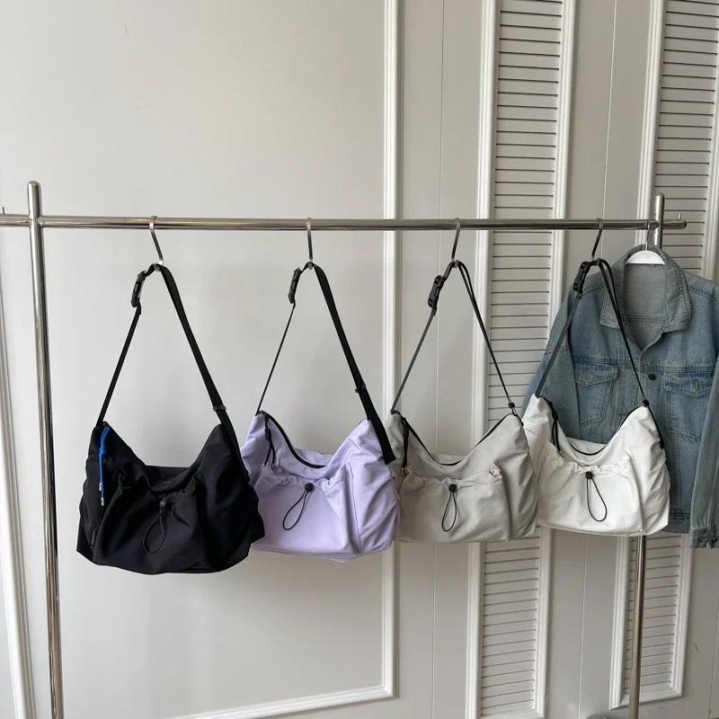 Genți de umăr casual, solide, din nailon, în formă de semilună, cu fermoar, capacitate mare, simple, de agrement, sport, genți crossbody