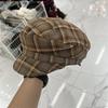 New retro polished plaid soft brim cap women's literary small fresh beret pastoral newsboy hat
