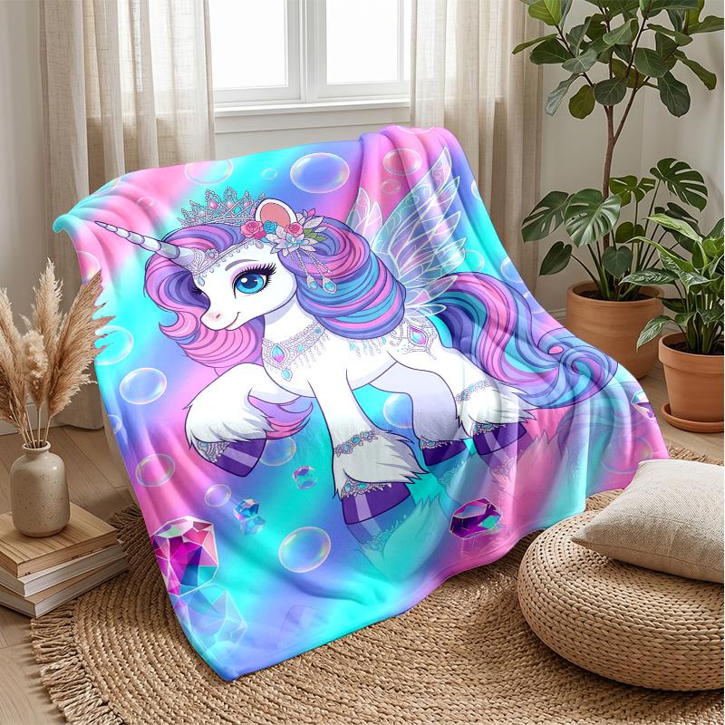 Rainbow unicorn with flowers Theme blanket Lightweight Warm Flannel Blanket Decorative Throw Blanket for Home Decoration