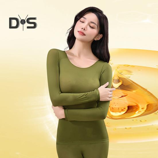 2 Pcs/Set Women Thermal Clothing Set Great Elasticity Long Sleeve Crew Neck Slim Fit Soft Warm High Waist Solid Color Top Pants Set Lady Winter