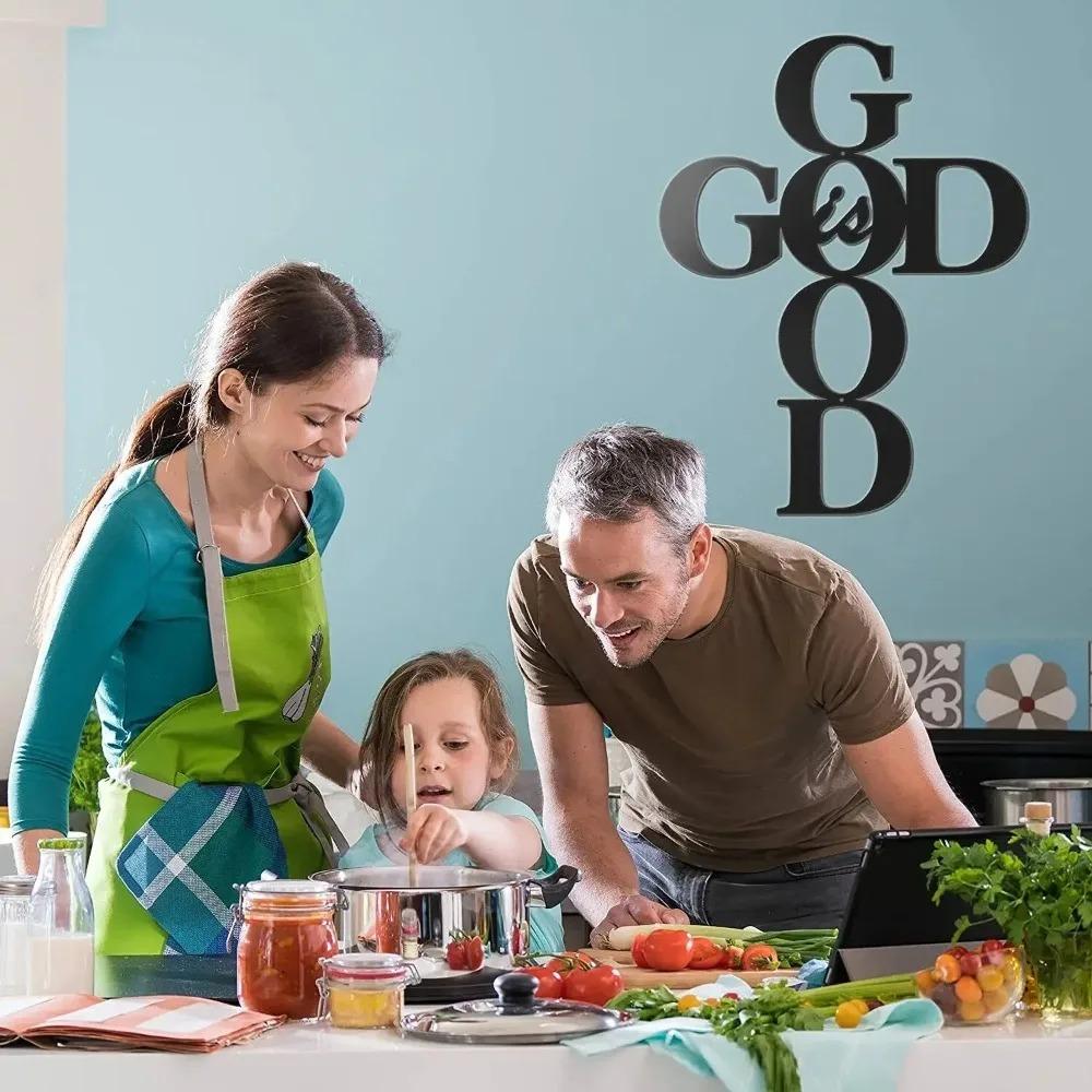 1 Stück Schwarzes Metallkreuz Gott ist gut Schild Wanddeko Religiöse Küchendeko für Wohnzimmer Schlafzimmer Arbeitszimmer Veranda Dekoration