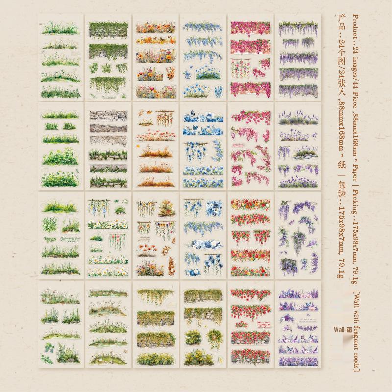Yan Ji PET Film Sticker Book: Wall-Winding Reed, Plant Material for DIY Journal, Collage, and Scenery Painting.