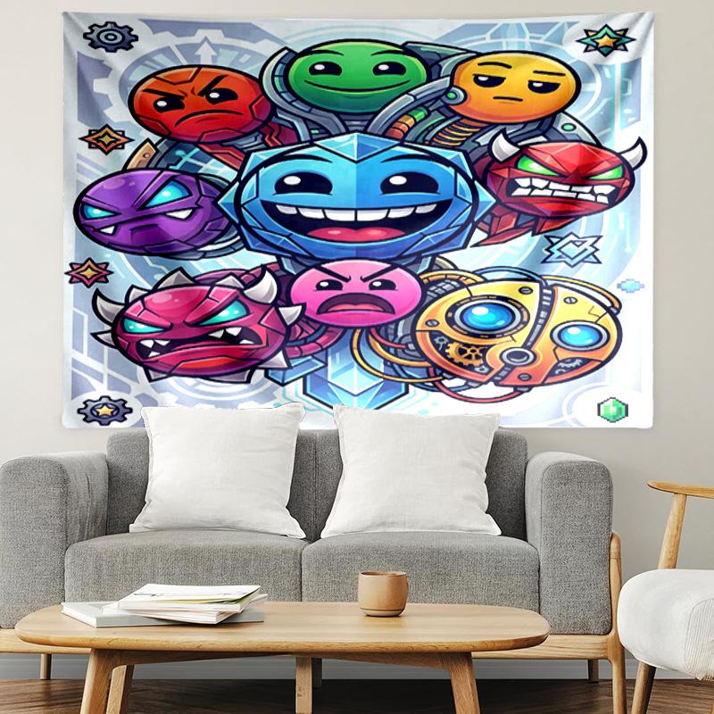 Geometry Dash Print Tapestry, Lightweight Wall Hanging, for Bedroom, Dorm, Living Room, Home Art Decor, Birthday Christmas Gift for Friends