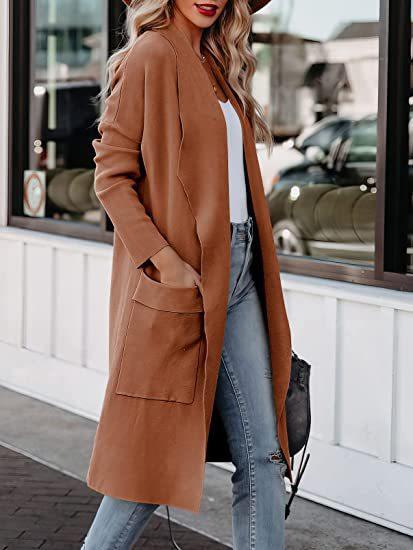 2025 Women's Autumn Casual Loose Solid Color Long Cardigan Pocket Woolen Coat