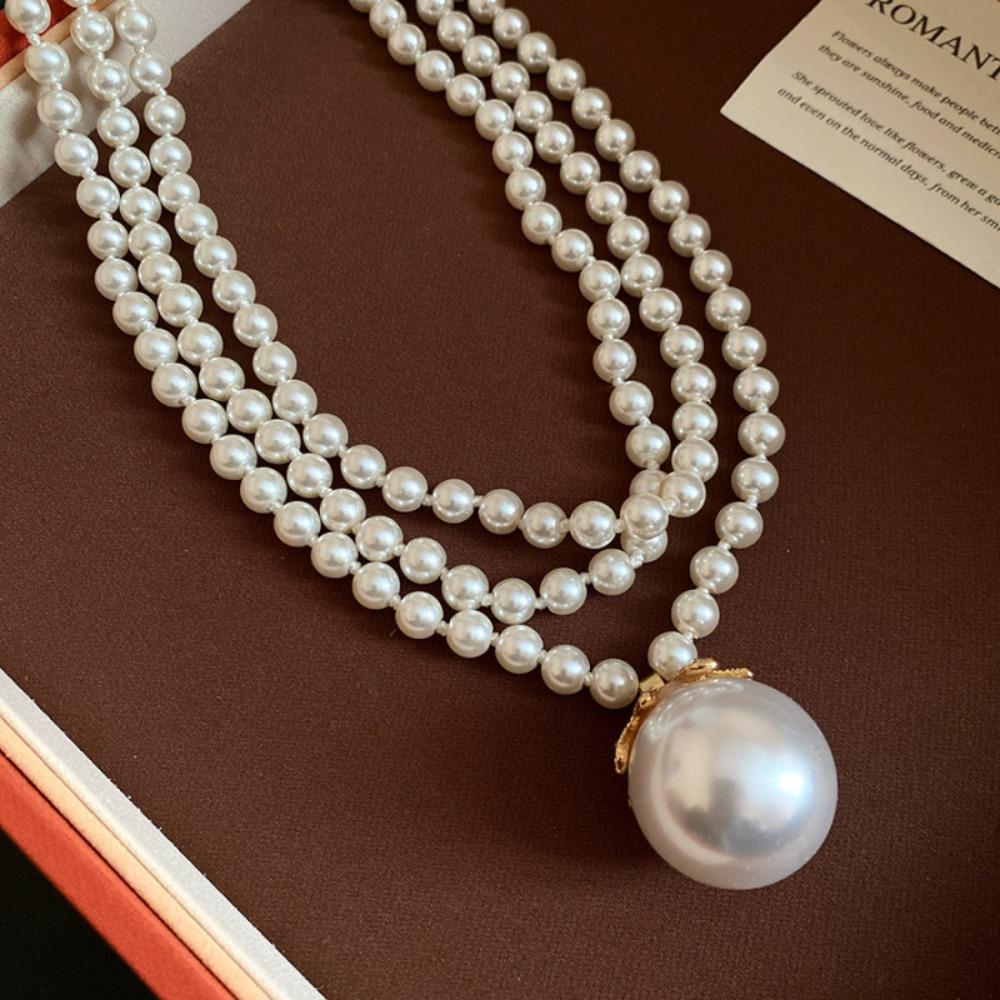 Pearl Beading Collarbone Necklace Stackable Neck Chain Choker Stylish Long Necklace Party Wear