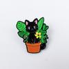 Cute Black Cat Potted Plant Brooch - Cartoon Animal Alloy Accessory for Backpacks & Clothing