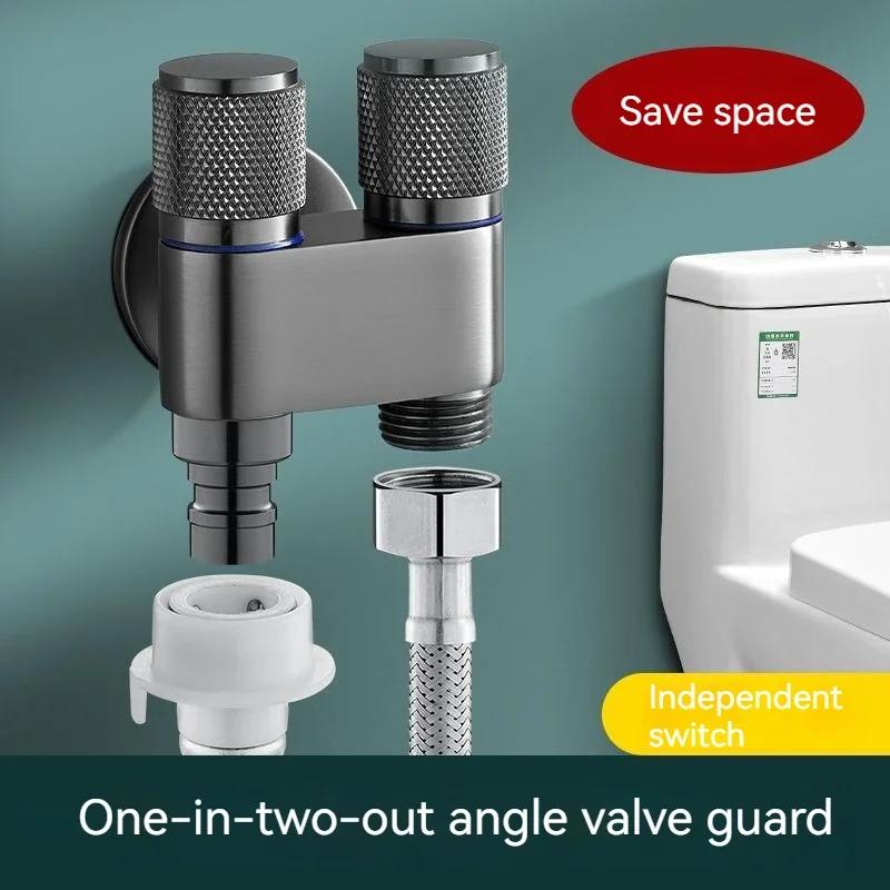 Stainless Steel G1/2 1 In Two Out Double Control Washing Machine Faucet Toilet Triangle Valve Faucet Accessory