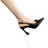 Black word with hollow bow camellia sandals women's horseshoe heel breathable comfortable pointed fashion high heels