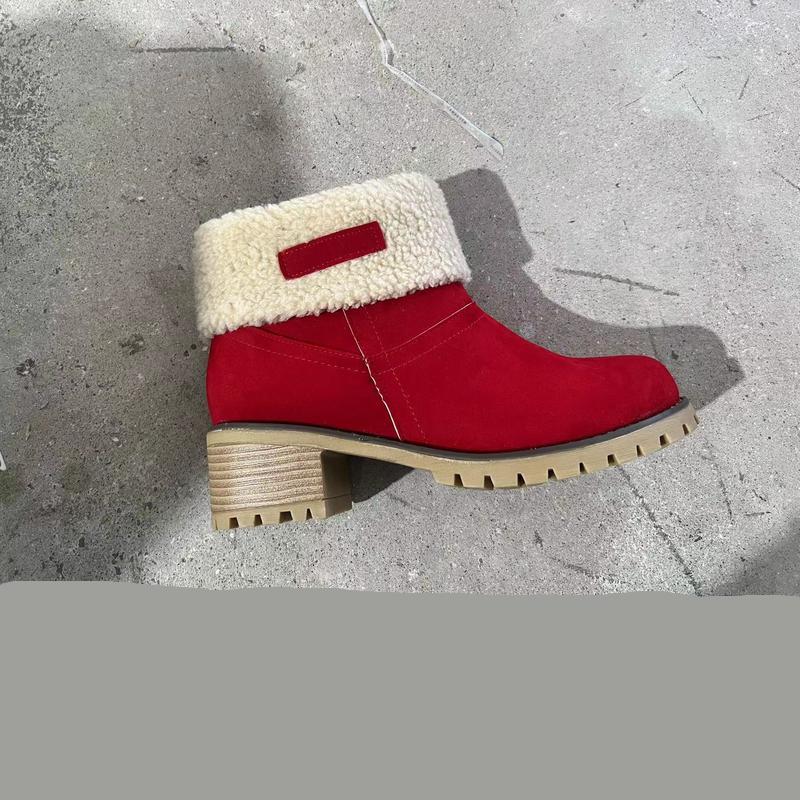 Mid Tube Chunky Heel Suede Boots Cotton Boots Size Women's Boots
