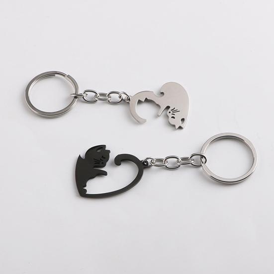 Keychain Heart Matching Cat Design Titanium Steel Keychain Pendant Bright Color Key Holder Bags Cars Wallets Accessories