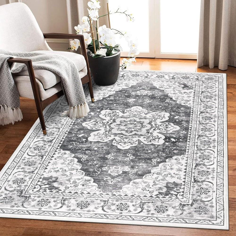 Bohemian Vintage Area Rug Machine Washable Carpet Non-Slip Living Room Floor Throw Rug for Bedroom Dining Room Kids Playroom Mat