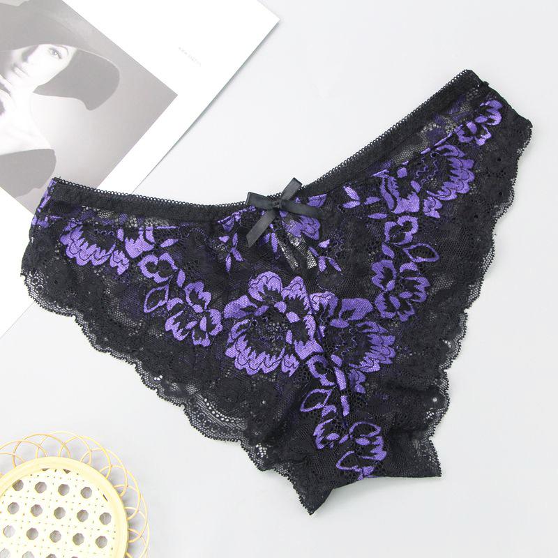 Luxury women's underwear, sexy lace transparent temptation briefs, low waist, hip lift, hollow pants