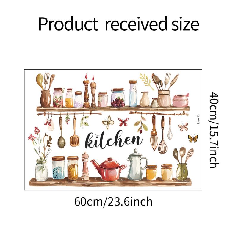 1Pc Painted Kitchenware Glass Jar Kitchen Dining Room Home Beautification Decoration Wall Sticker Pvc Material