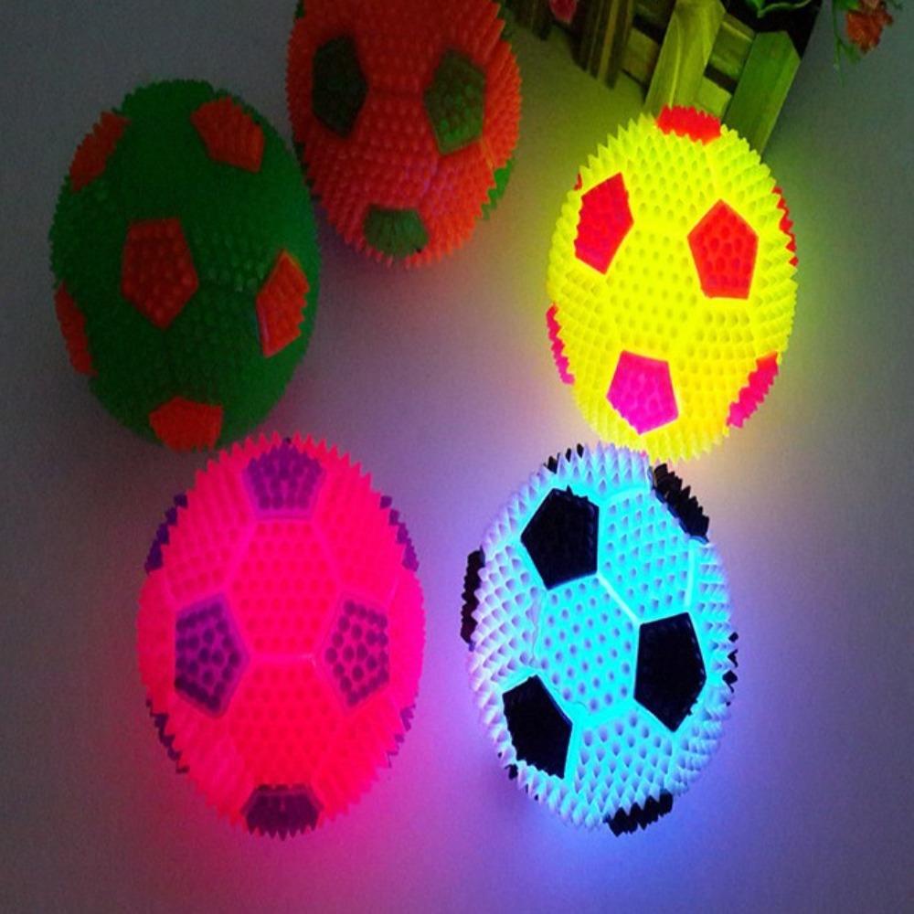 Tilpasset tpr lysende lyd fotball tannslipende hundeleke led blinkende elastisk piggkule, hundelufting og hundetreningsball
