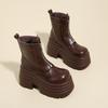 Ankle Boots for Women Winter 10CM Motorcycle Boots Thick Heels Platform Leather Sneakers Woman Zip Chunky Short Combat Boots