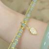 Women Exquisite Gold Color Leaves Wrist Strap Bangle Double Chain Bracelet Girls Gifts Chinese Style Green Jade Bracelet