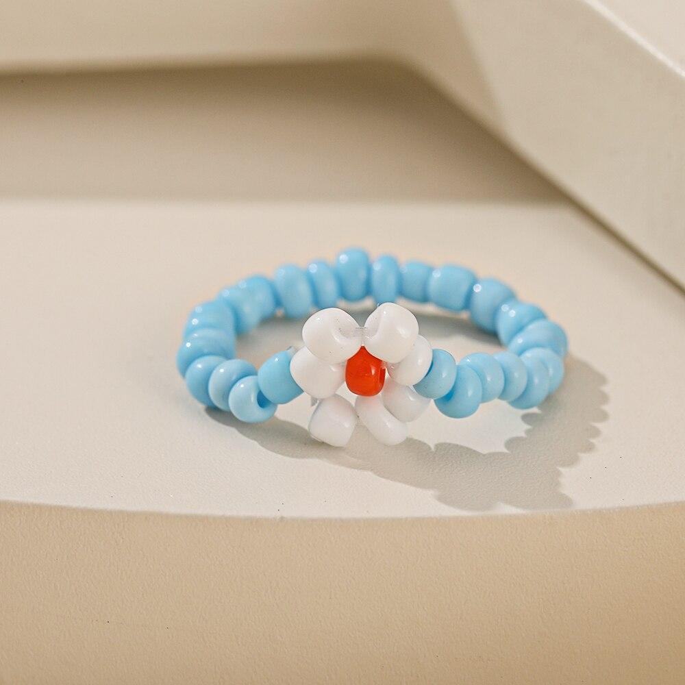 iF ME Mehrfarbiger kleiner Blumenring, koreanische Version, handgewebter Perlenring, Reisperlen-Ring, Damen- und Mädchenschmuck, kleiner Ring im frischen Stil