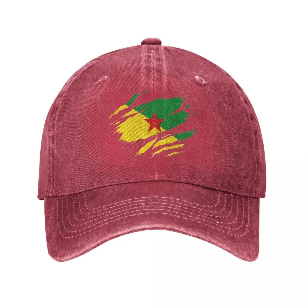 

Torn Style Guyana Flag Baseball Caps Distressed Denim French Guiana Sun Cap Unisex Women Outdoor All Seasons Travel Adjustable Hats One Size