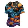 Men's Quick Dry Round Neck Short Sleeve T-Shirt with Halloween Print for Workout and Running