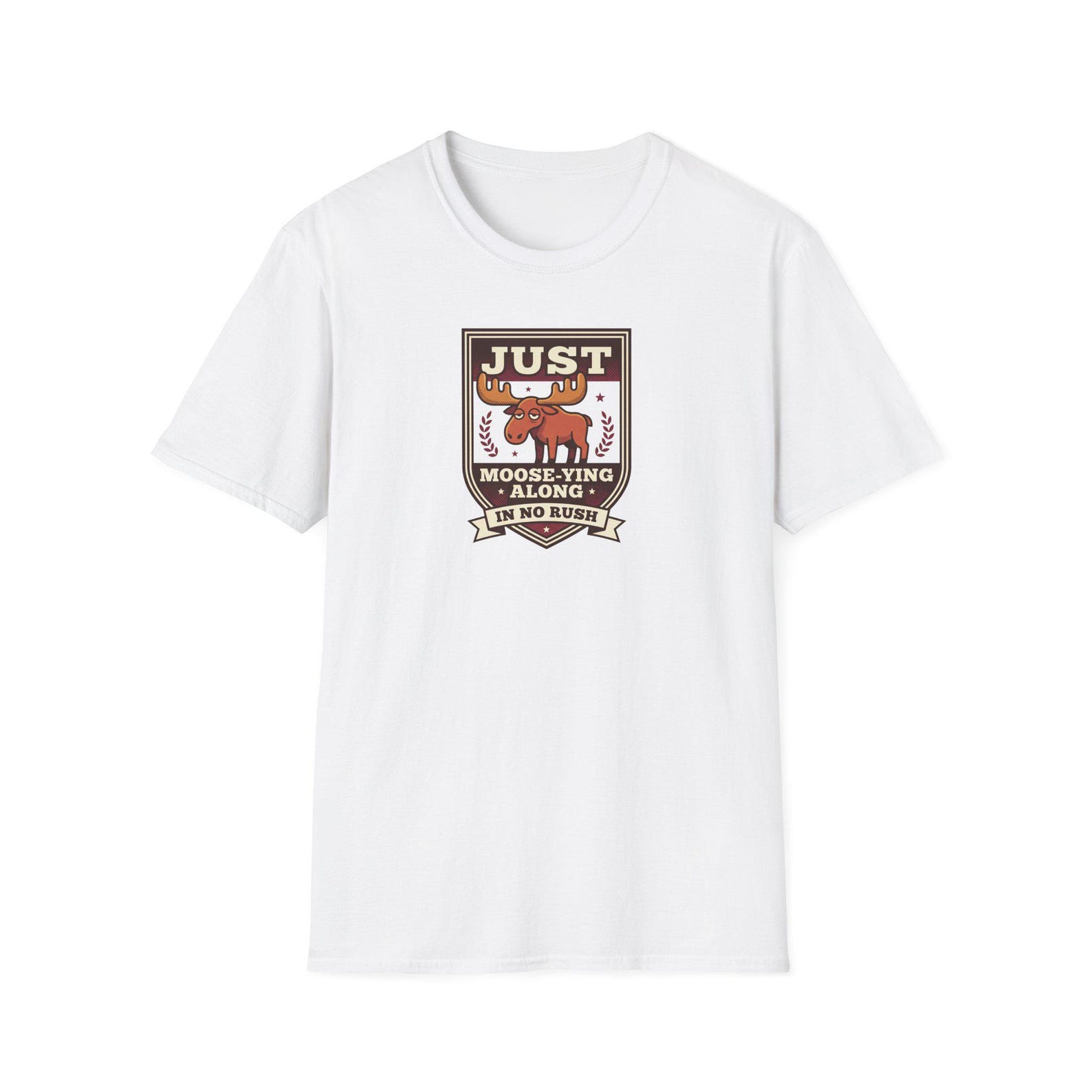 Funny Moose T-Shirt | Just Moose-ying Along Woodland Humor Graphic Tee | Moose Lover Gift XL