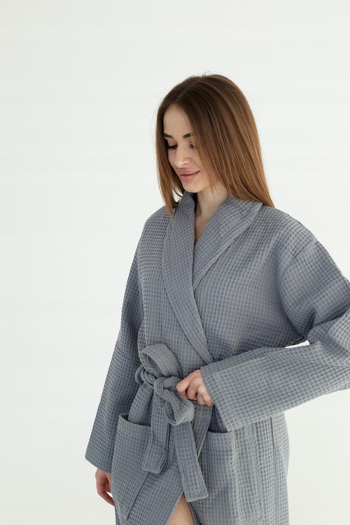 Long Thin Unisex Bathrobe With Pockets, 100% Cotton, Quick-Drying, M