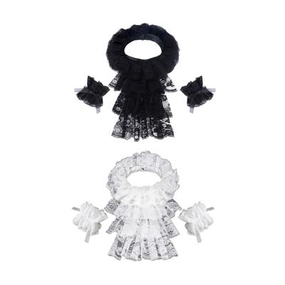Halloween Costume False Cuffs and Tiered Ruffled Lace Colonial Jabot Collar Set Victorian Colonial Neckwear for Parties