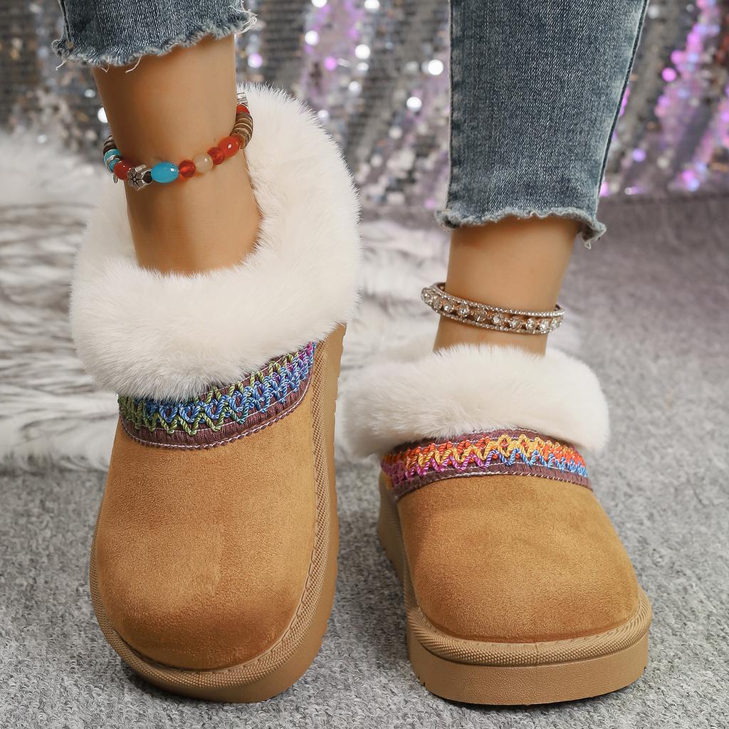 Mode Lässige Ethnische Stickerei Schneestiefel Damen 2025 Weiche Dicke Sohle Kurzer Plüsch Schneestiefel Winter Warm Gestrickte Stiefelschaft Schuhe