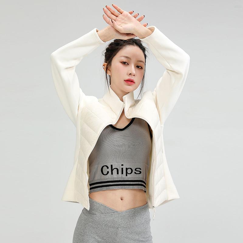 Sports lightweight down jacket women's 2024 winter fashion stand-up collar splicing warm 90 white duck down yoga jacket tide